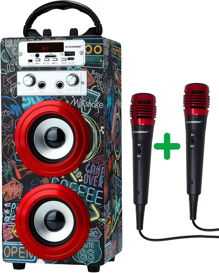 DYNASONIC Karaoke mit Mikrofon, originelle Geschenke für Kinder, Mädchen, Spielzeug (025-21)