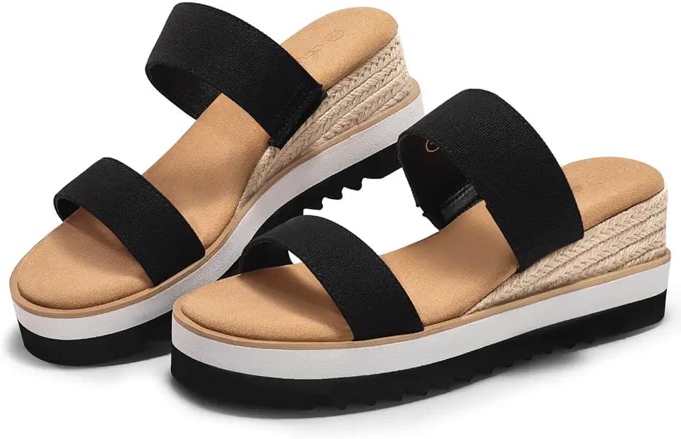 Coutgo Womens Platform Sandals Espadrille Wedge Heels Comfortable Slip on Slides Open Toe Summer Beach Shoes