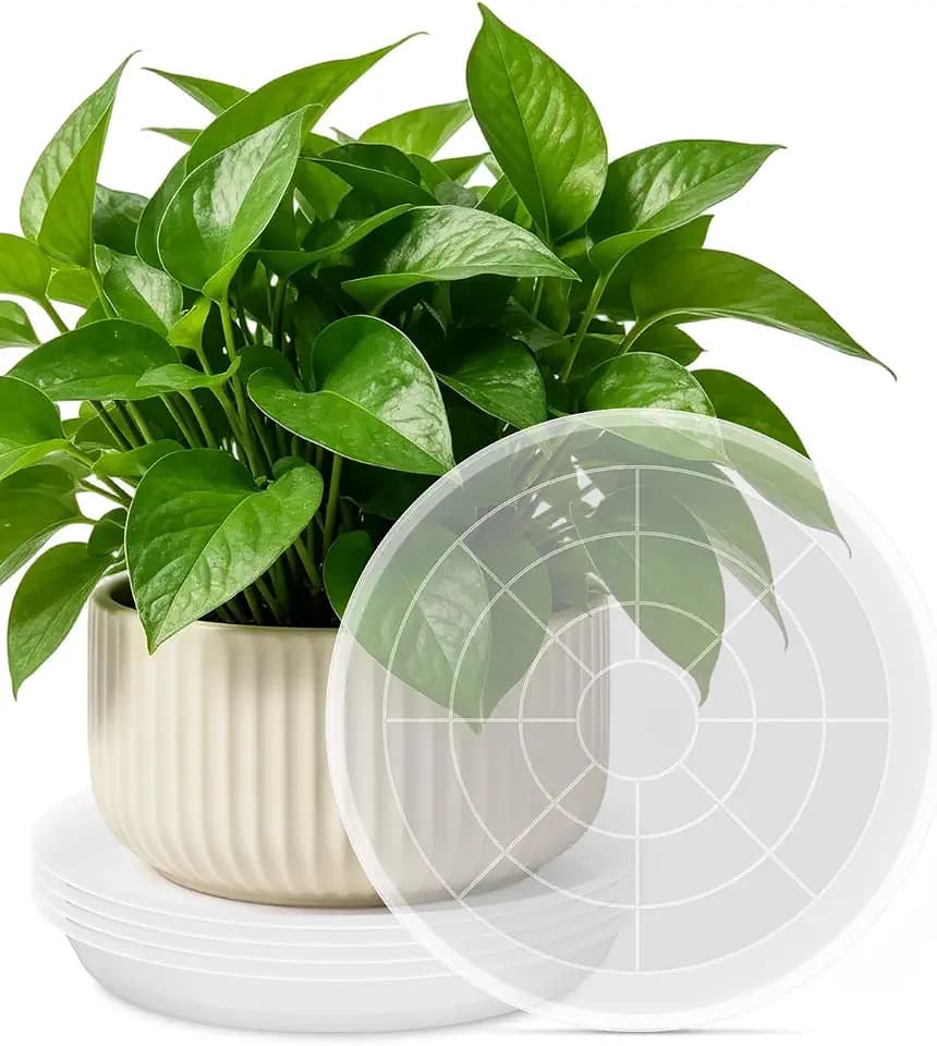 PACETAP 20 inch 5 Pack Plant Saucer Pot Tray, Large Thickened PP Plastic Flower Planter Water Drip Trays for Indoor Outdoor Garden, Semi-Transparent Planter Water Catcher for Pot, Plant Dish