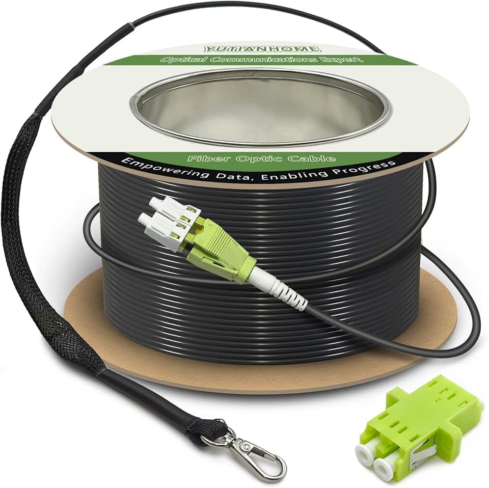 50m/165ft OM5 Multimode Armored LC to LC Fiber Optic Patch Cord, Black