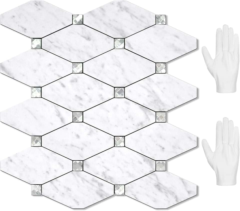 STICKGOO 10 Sheets Peel and Stick Backsplash, Carrara White