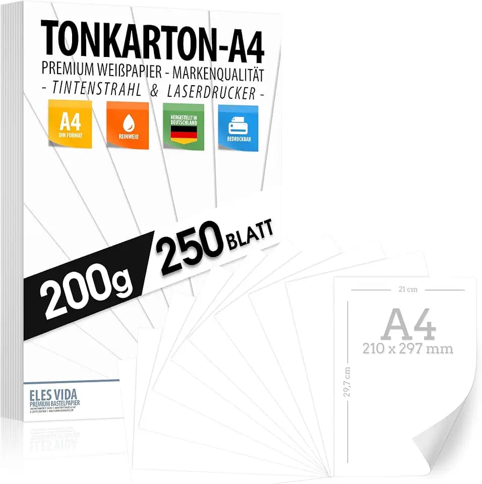 Druckerpapier 200 g/m2 A4-250 Blatt - PREMIUM PAPIER Schneeweiß - DIN A4