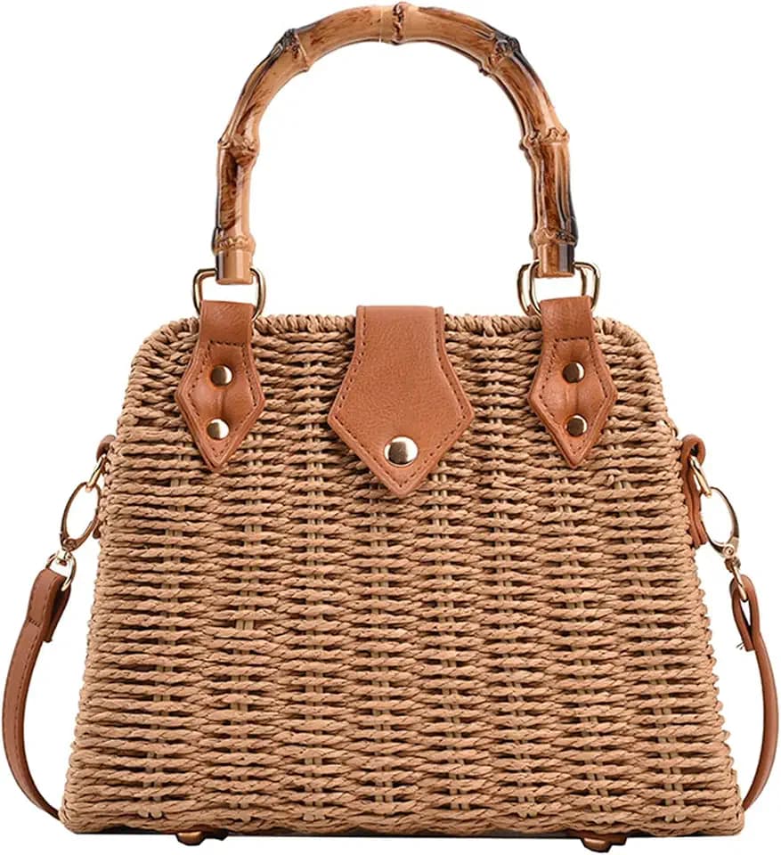 Straw Purses for Women Trendy Summer Woven Tote Bag Straw Basket Crossbody Wicker Purses and Handbags with Bamboo Handle