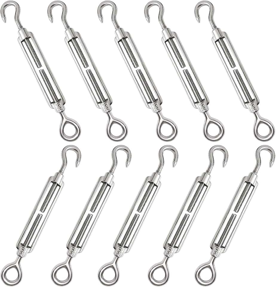 10 Stück Seilspanner Edelstahl M6 Haken und Auge Spannschloss Drahtseil