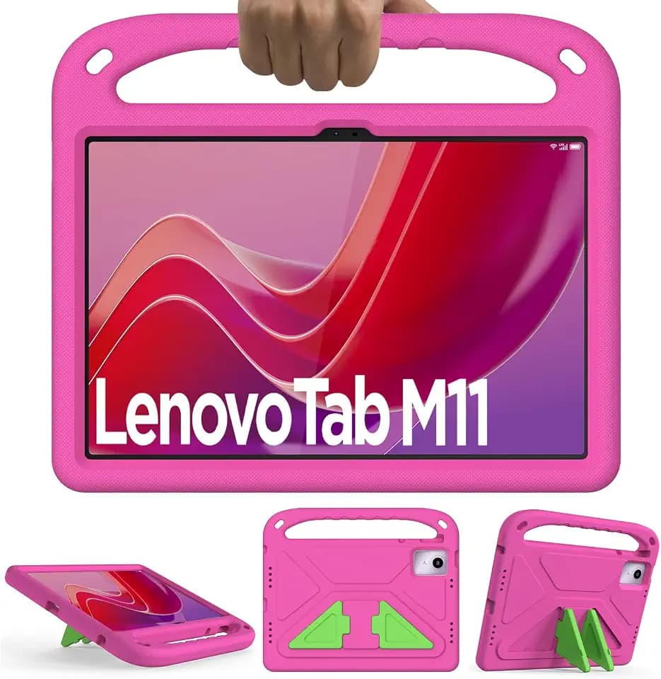 Kinder-Schutzhülle für Lenovo Tab M11 (11 Zoll) Tablet TB330FU 2024, leicht, stoßfest, Griff mit Standfunktion - Magenta