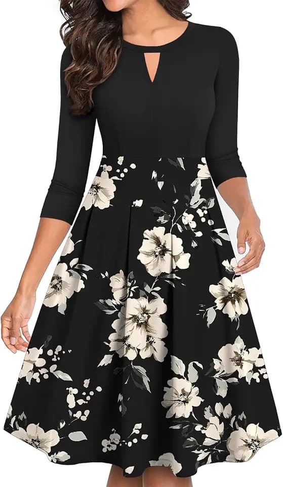 YATHON Women's Vintage Floral A-Line Casual Party Dresses with Pockets