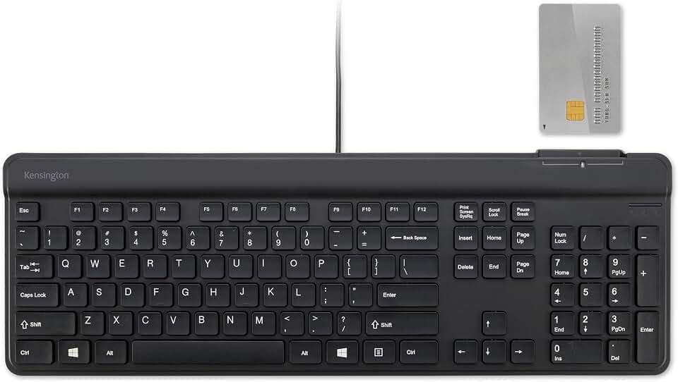 Kensington KB201C Simple Solutions Wired Keyboard with Smart Card Reader (CAC), TAA Compliant, Black (K75454TAA)