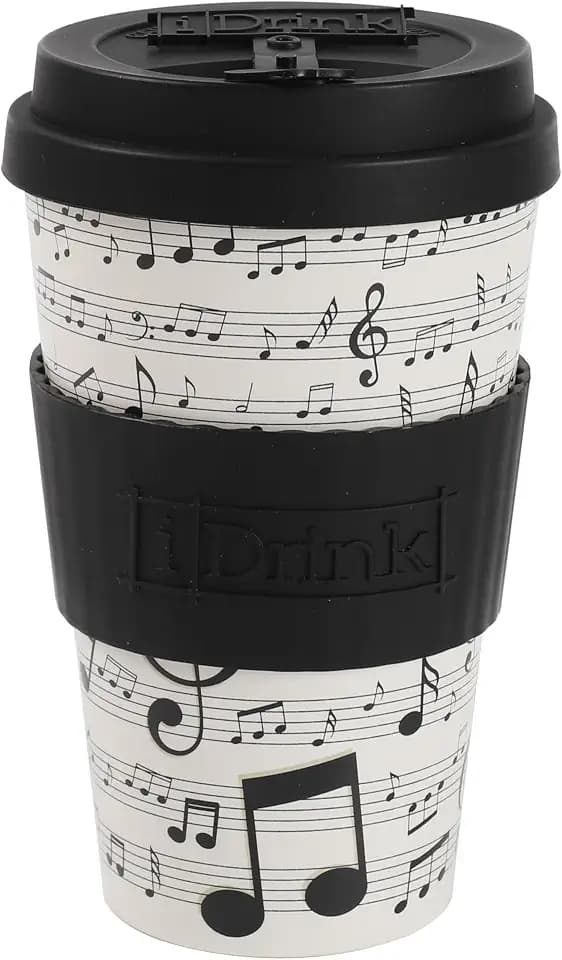 IDRINK®- RPET-Kaffeebecher mit Silikonverschluss zum Öffnen, leicht zu tragen 435 ml Becher zum Mitnehmen aus recyceltem Kunststoff 8,7 x 8,7 x 15 cm 435 ml (MUSIC)