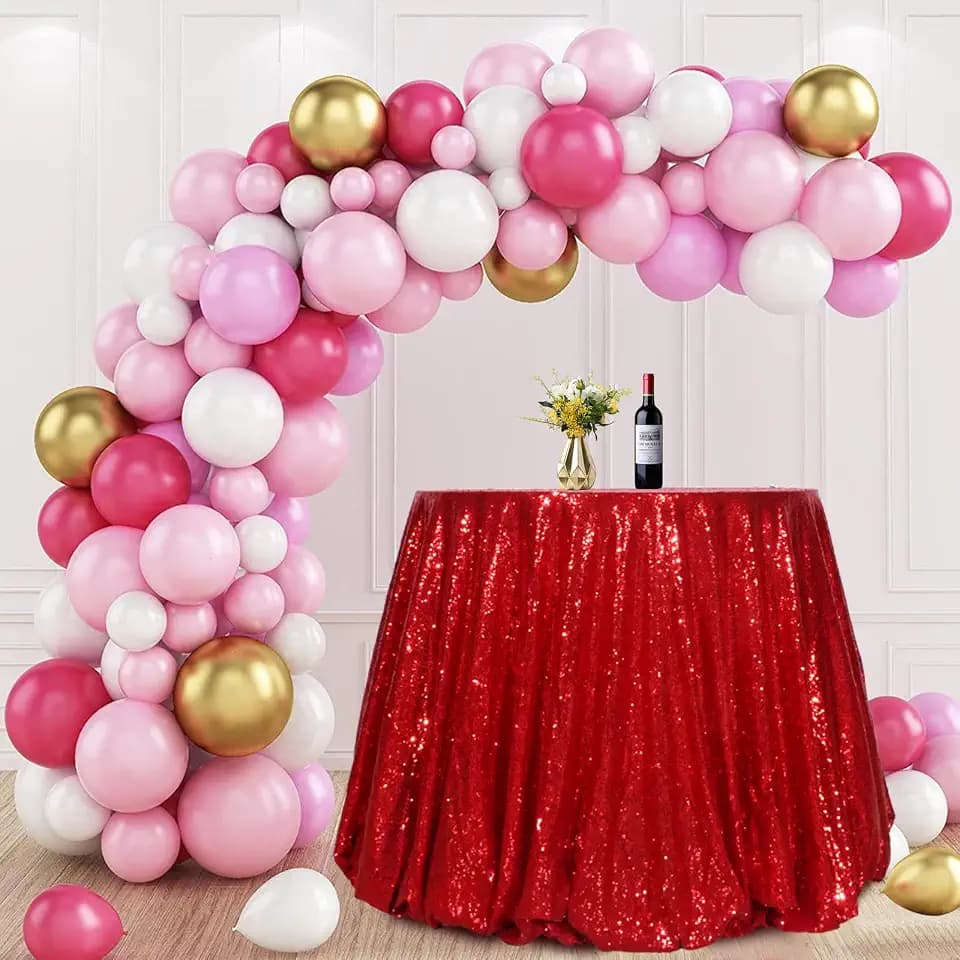 SquarePie Sequin Tablecloth Red 120 Inch Round Sparkly Table Linen for Wedding Birthday Party Table Cloth Decorations