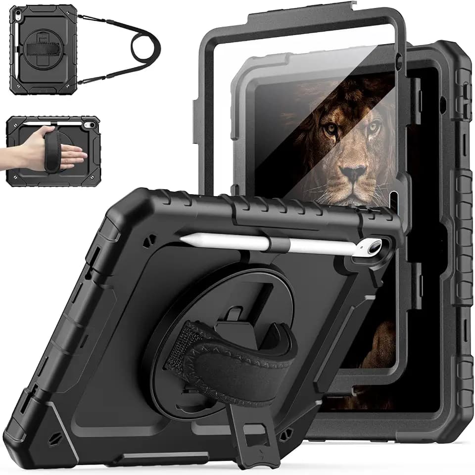 Cantis Case for iPad 11-inch (A16) 2025/ iPad 10th Generation 2022 (10.9 inch) with Screen Protector, 11th Case with 360 Degree Rotating Stand/Shoulder Strap/Pencil Holder, Black