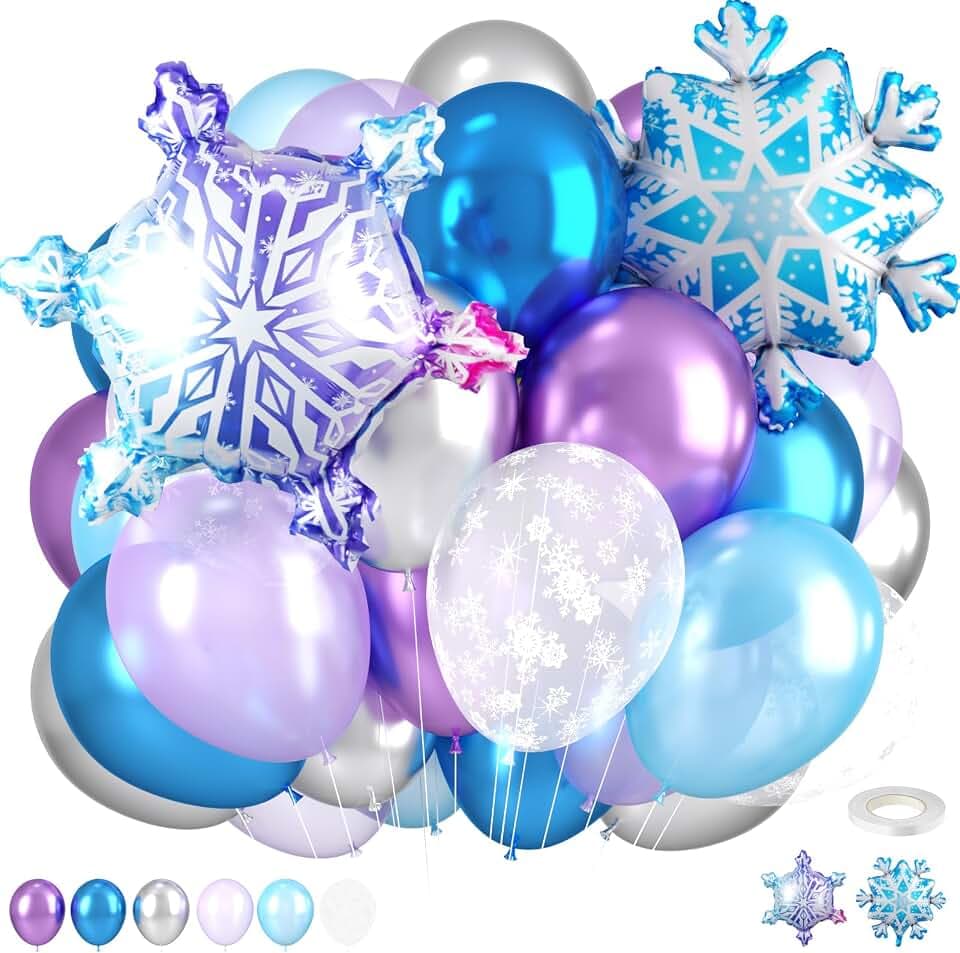 Frozen Balloons 12Inch Blue Silver Purple Clear Ballons with Snowflake