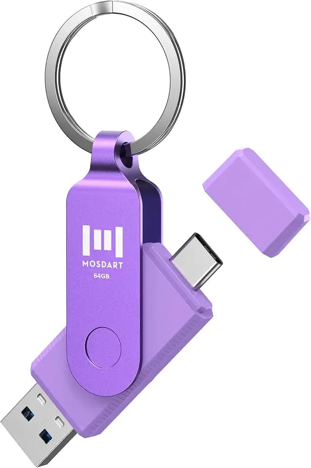 MOSDART 64GB USB C & A 3.2 150MB/s Dual Flash Drive with Keychain, Purple