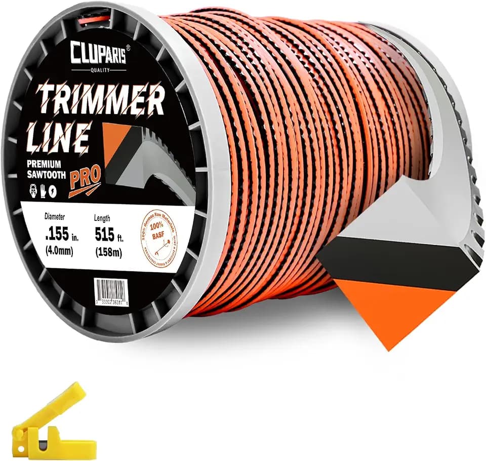 Cluparis .155-Inch Heavy Duty Trimmer Line, 5lb 515ft Professional Sawtooth Weed Eater String, 3-Component Tri-Extrusion for Extra Durability, Fits Echo Husqvarna Ryobi, with Super Line Cutter