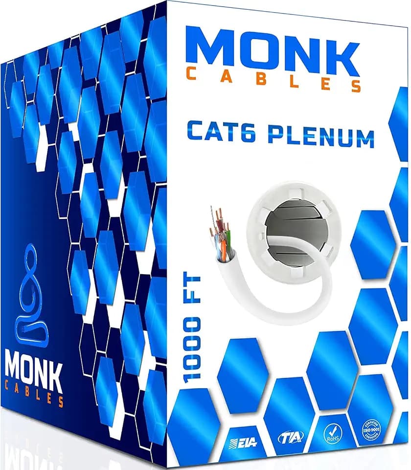 MONK CABLES | CAT6 Plenum Cable 1000ft | UTP, 23AWG, 550MHz | DSX-8000 Certified | Most Certified Cable of The Whole Market (White)