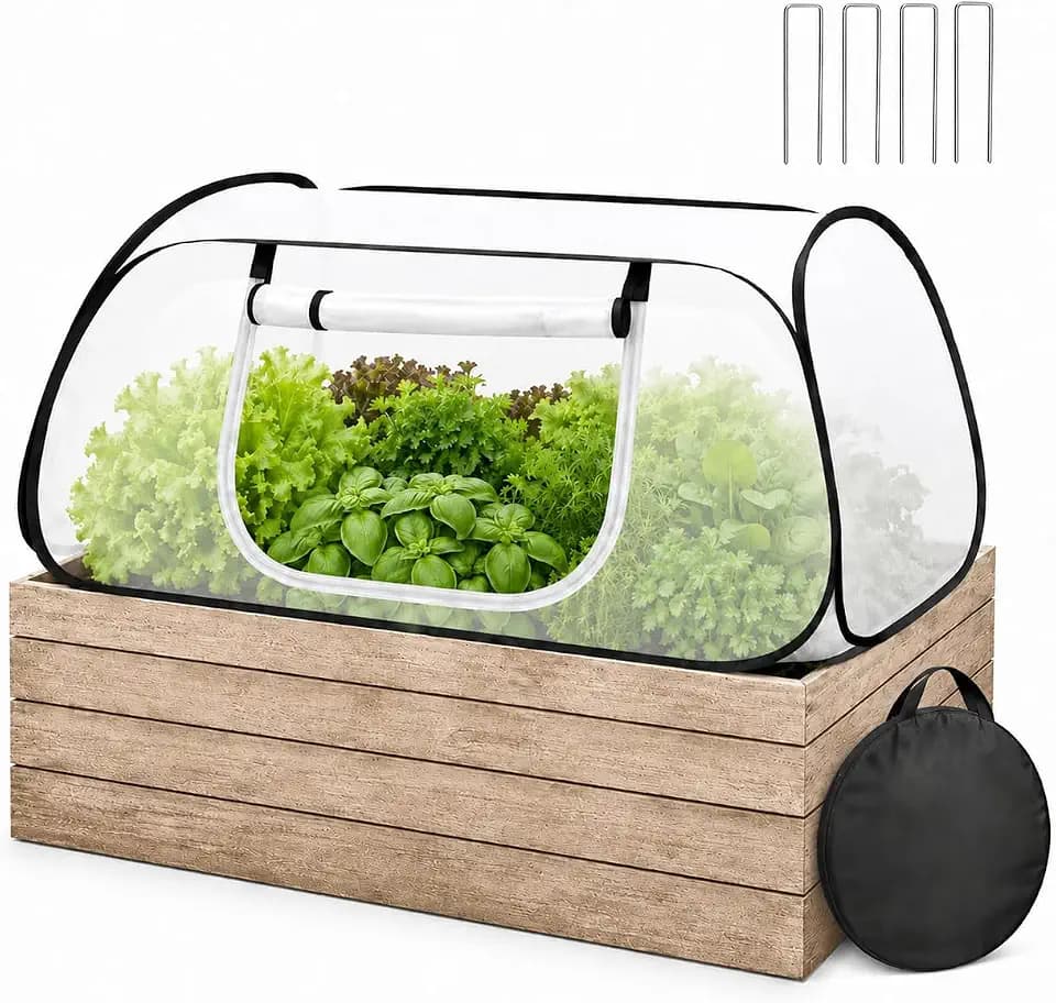 Raised Garden Bed Cover, 45.3 x 21.7 x 17.7 in Pop Up Mesh Plant Netting Cover with Zipper Door and Stakes, Garden Cover for Raised Beds, Vegetables, Seedlings, Strawberries