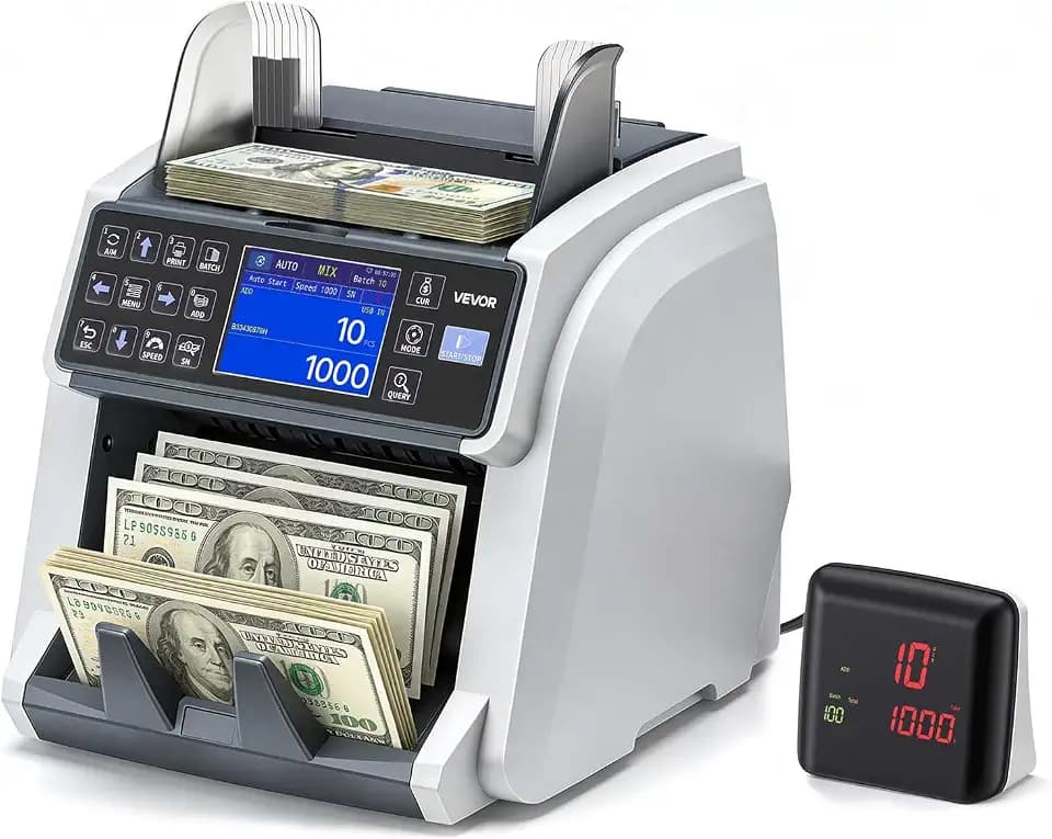 VEVOR Geldzählmaschine Banknotenzähler mit UV/MG/IR/DD/DBL/HLF/CHN Falschgelderkennung LED-Display, Wertzähler Unterstützt Mehrere Währungen & Gemischte Banknoten, Geldzähler Max. 1500 Banknoten/Min.