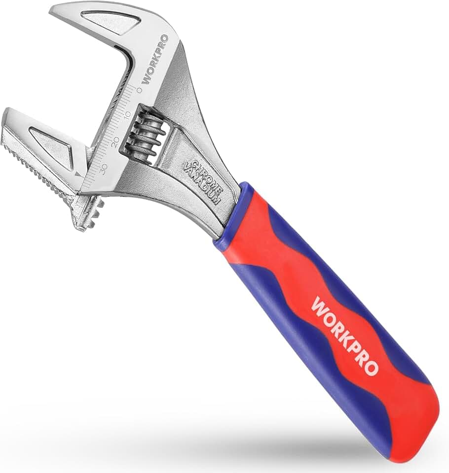 WORKPRO 2-in-1 Schraubenschlüssel verstellbar Rohrzange & Rollgabelschlüssel Einmaulschlüssel aus Chrom-Vanadium Stahl mit Gummigriff – Länge: 200 mm （max. 42mm Maulweite）