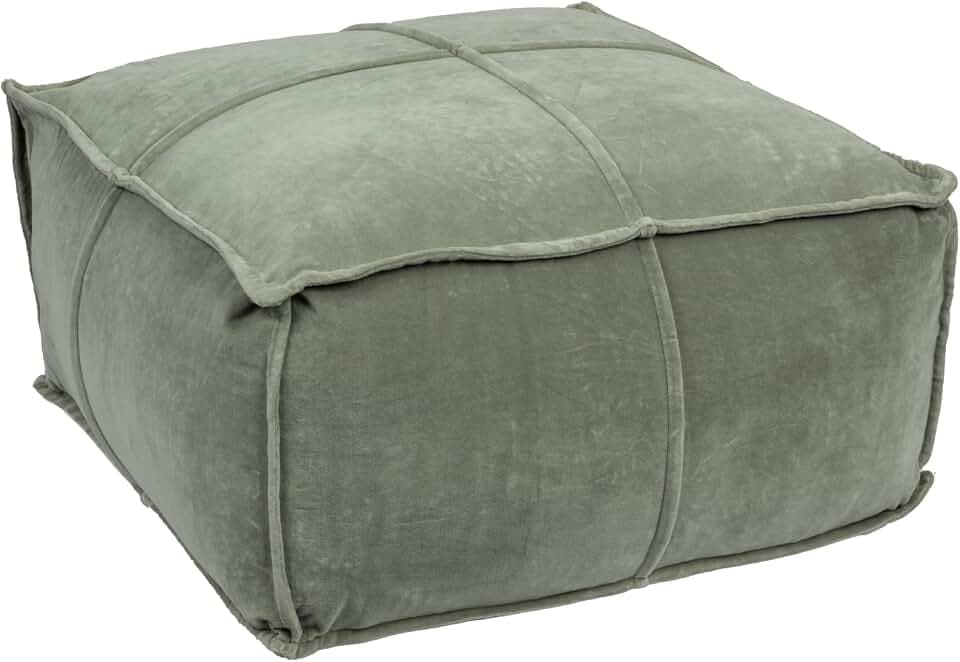 Creative Co-Op Square Cotton Velvet Pouf with Piped Detail, Sage Green