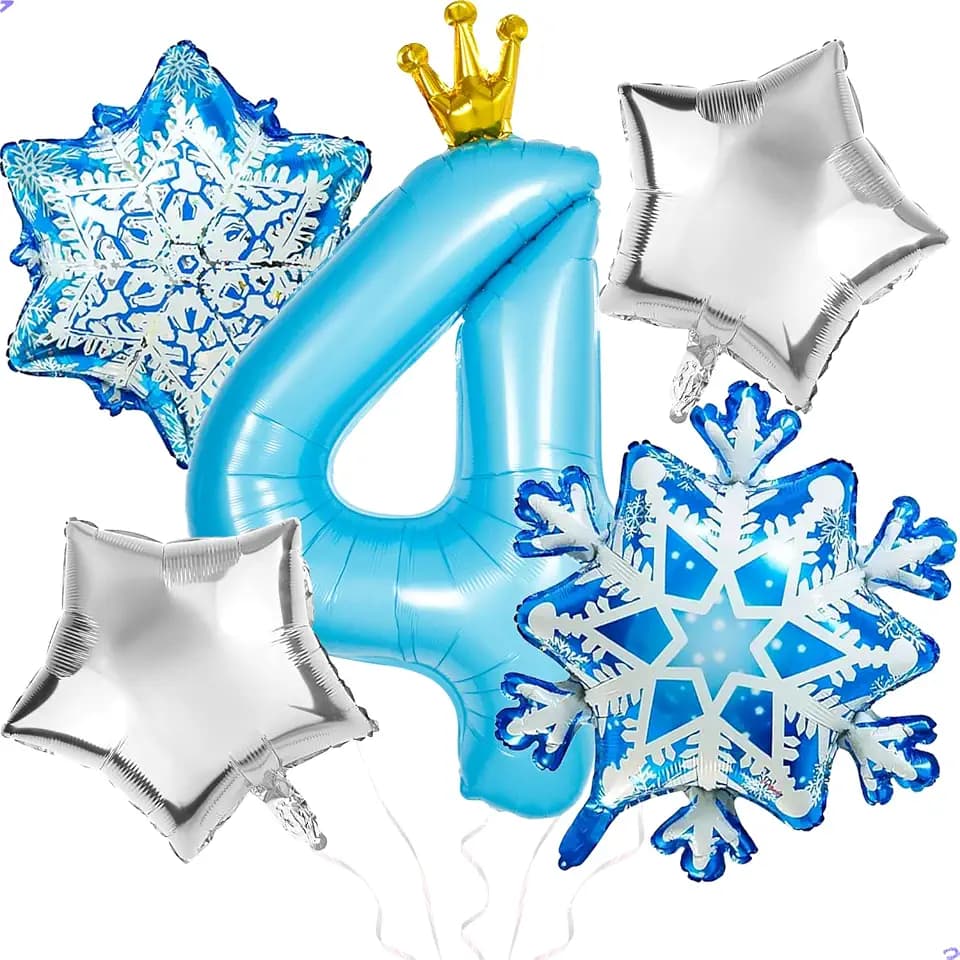 Frozen 4th Birthday Party Decorations Balloon, 40" Elsa 4 Balloon with Crown SnowFlake Foil Mylar Balloons for Princess Anna Elsa Frozen Theme Birthday Supplies, Birthday Decorations, Party Favors