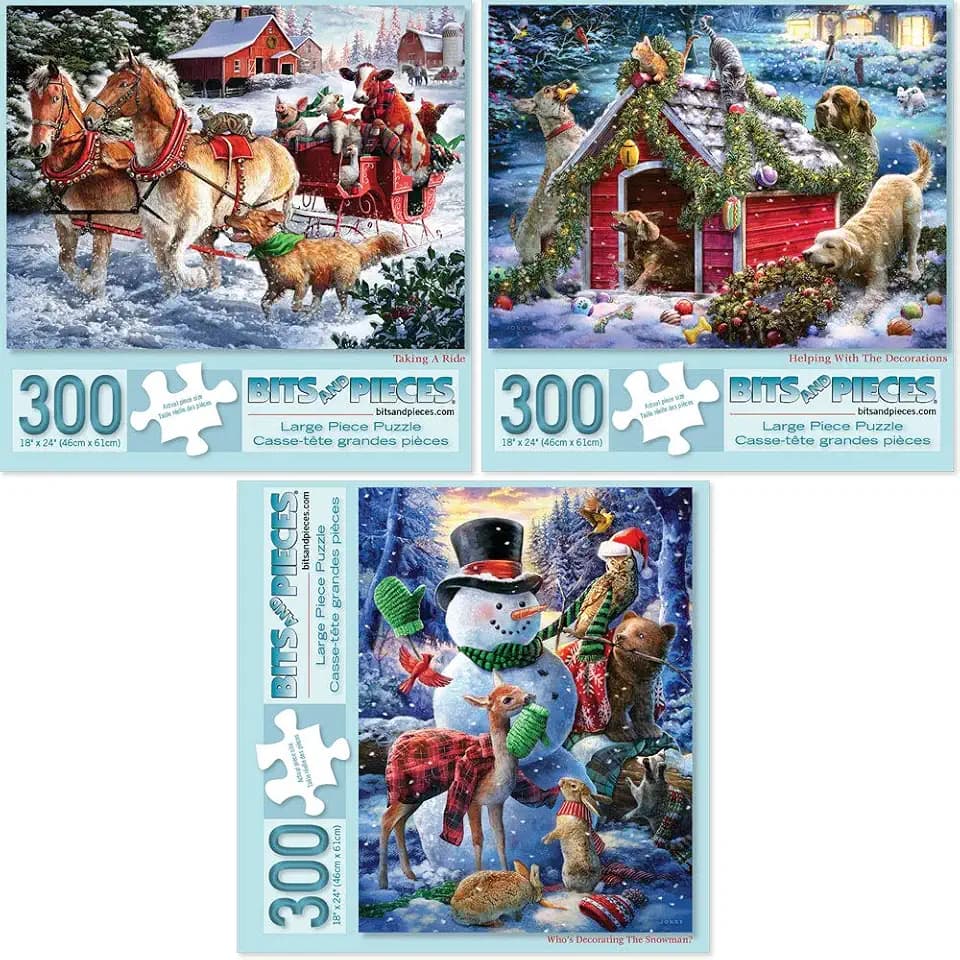 Bits and Pieces Set of 3 Jigsaw Puzzles 300 Pieces - Winter Scenes Set