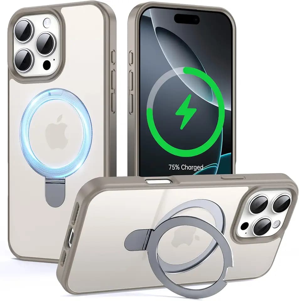 Supdeal Magnetic Stand Case for iPhone 16 Pro Max with Invisible Ring Kickstand [Compatible with MagSafe] [Military Drop Protection] Shockproof Protective Translucent Matte Phone Cover, 6.9'', Grey