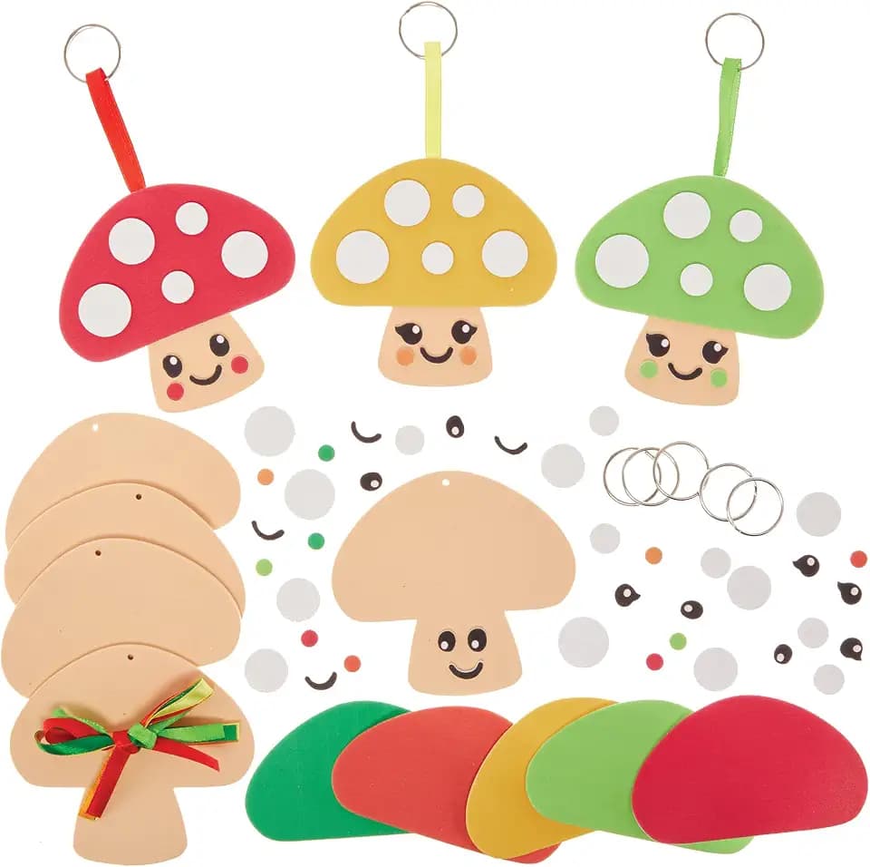 Baker Ross FN308 Fliegenpilz Schlüsselanhänger und Taschenanhänger Kits - 5er Pack, Herbstbasteleien für Kinder