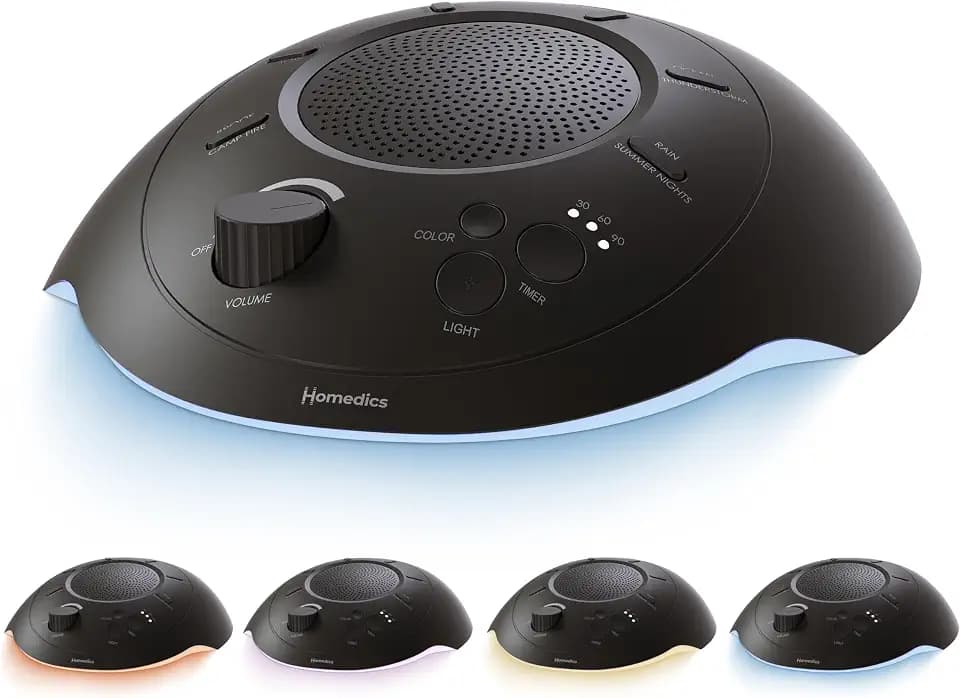 Homedics Sleep Better Portable Sound Machine, Night Light, Black