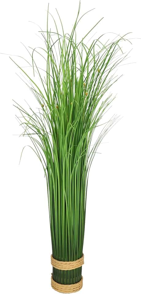 Künstlicher Grasbund mit weißen Blüten 50cm Grasarrangement Grasbusch Grasbüschel Deko Bündel Stehgras Kunstpflanze Kunstgras Grasbündel Grünpflanze Pflanze Ziergras Gräser Sträucher Solitärgras