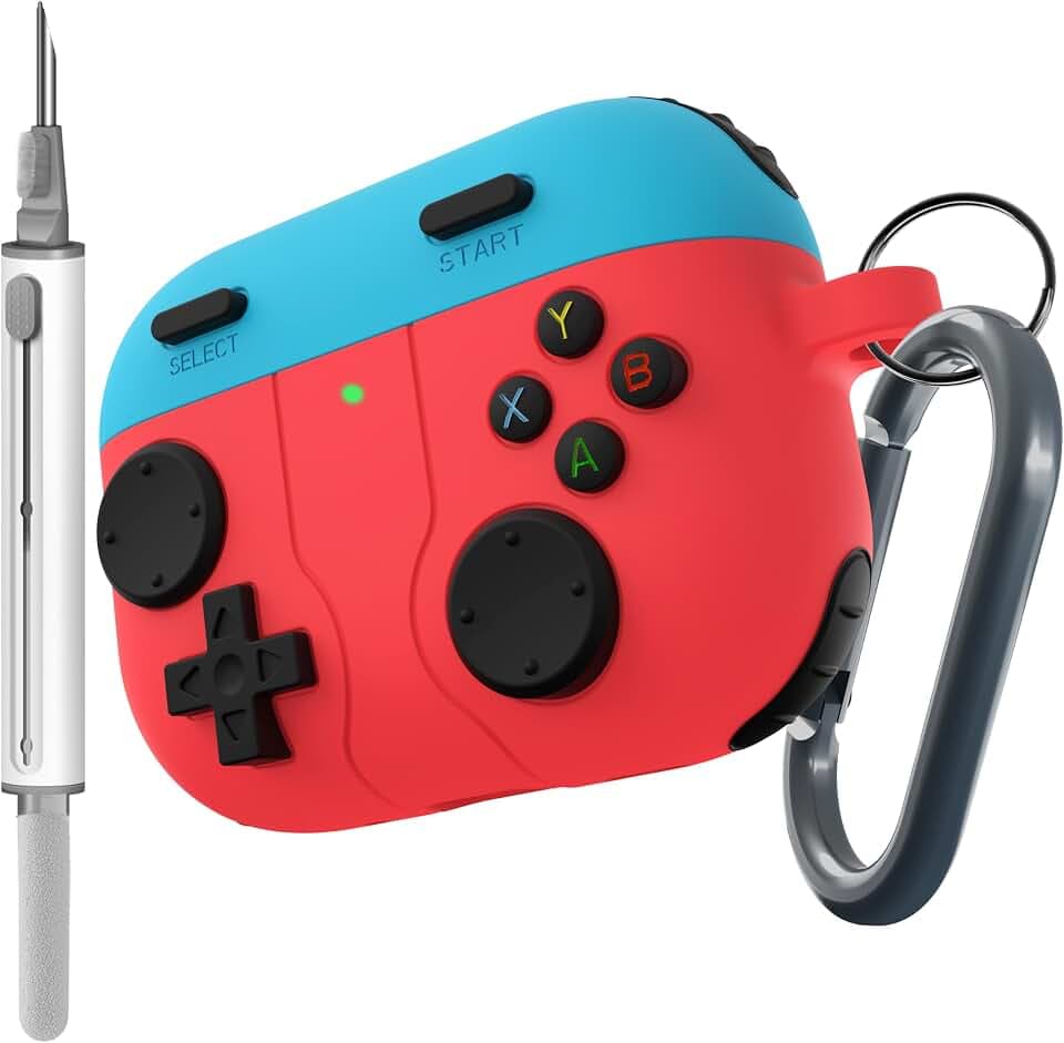 for AirPods Pro 3 Case(2025) DamonLight Game Case Shock-Proof Protective Silicone with Cleaning Pen and Keychain Accessories for Apple Airpods Pro 3rd Generation (Blue/Red)