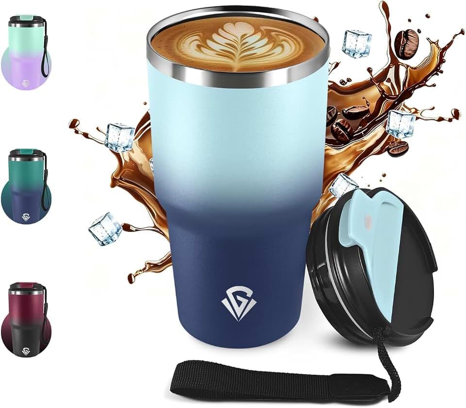 Thermobecher Isolierbecher 600ml, Doppelwandig Vakuum isoliert Kaffeebecher, Hochwertiger Edelstahl Travel Mug, Auslaufsicher Kaffeetasse mitDeckel, BPA-frei, Kaffeebecher to Go für Camping, Büro