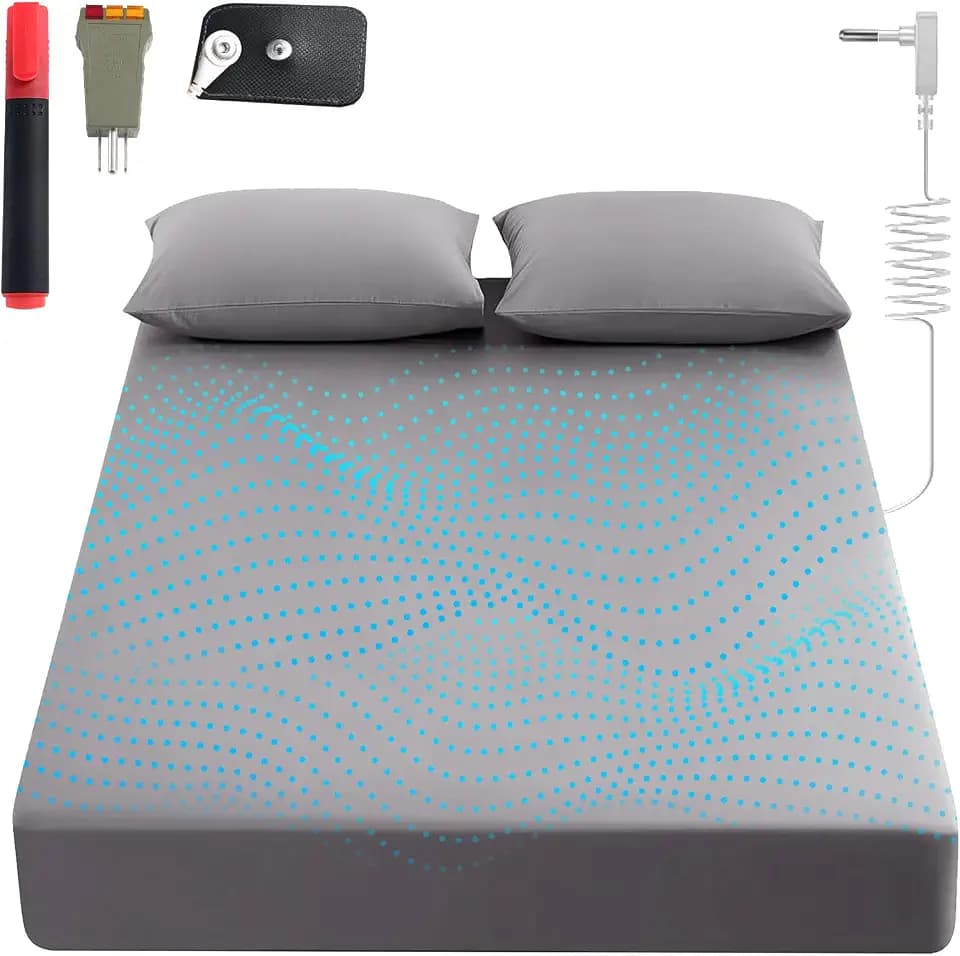 Grounding Sheets King, 90% Organic Cotton+ 10% Pure Silver Fiber,Grounded Bed Sheet Kit, Deep Pocket Grounded Bed Sheet, Relieves Pain - Used for Healthy Sleep Therapy (Gray, Full)