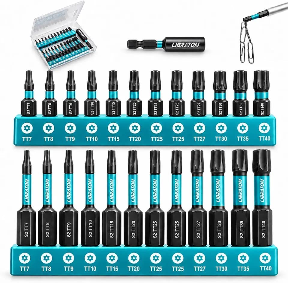 LIBRATON Torx Bit Set 25-tlgs Torx mit Loch Set für Schlagschrauber(T7-T40)