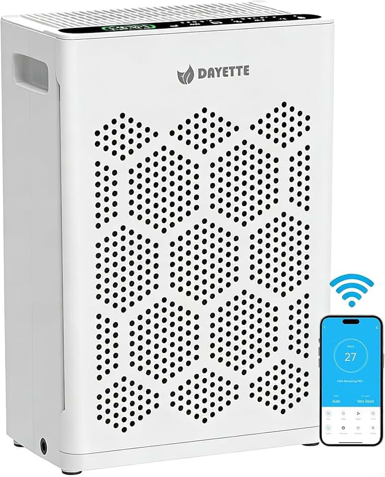 Luftreiniger für Allergiker, Wohnung und Raucherzimmer, mit HEPA 14-Filtern gegen Tierhaare, Schimmel, Staub, Pollen & Gerüche, CADR 250 m³/h, App-Steuerung, Timer, leise 22 dB