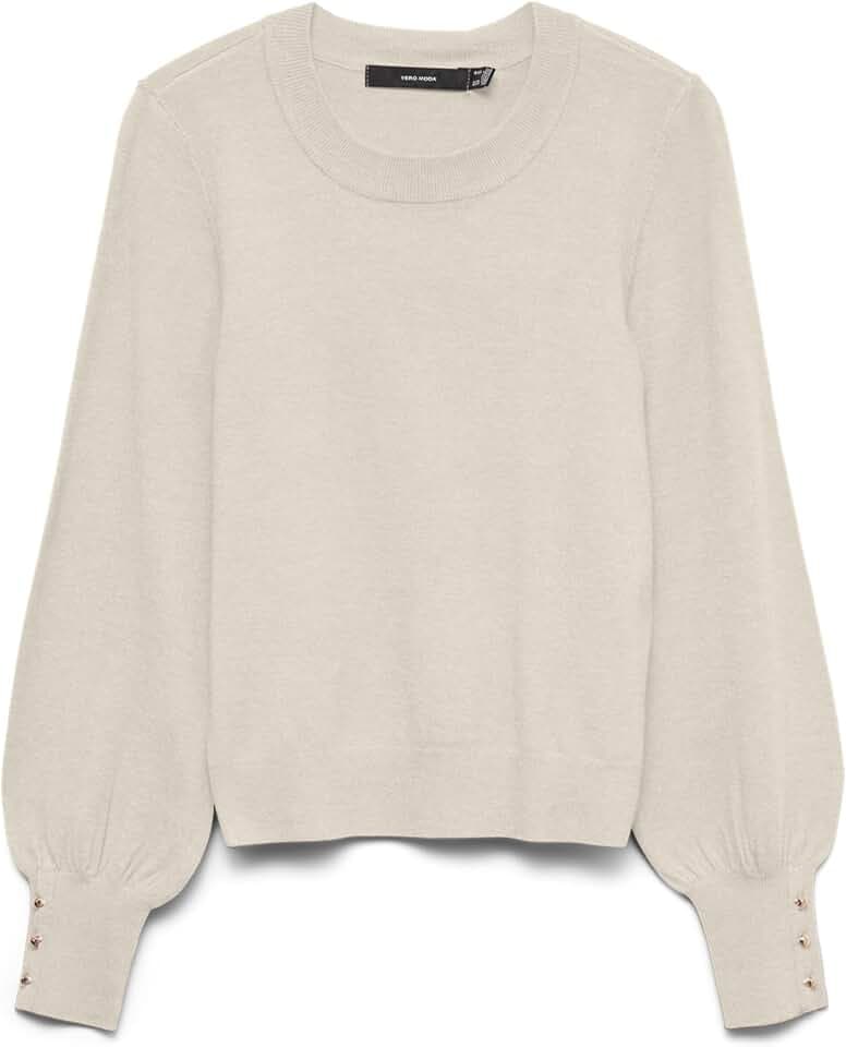 VERO MODA Damen Vmhappy Ls O-Nk Button Cuff Pullover Boo, Birch, S