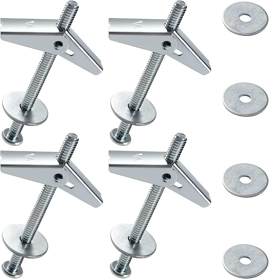 4 Sätze 1/4 Zoll Kippdübel, Kippschraube, Knebelschraube und Flügelmutter-Sortiment, mit Unterlegscheiben, für Gipskarton, Hohlraumwände, FaserPlatten
