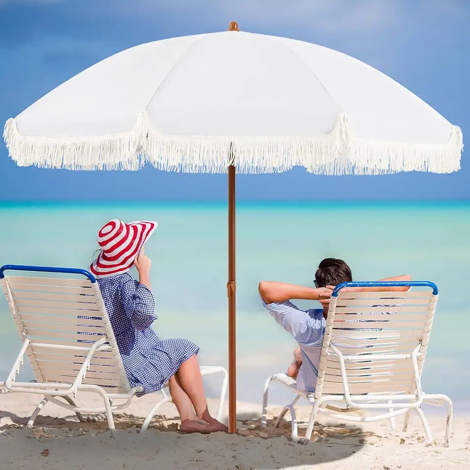Aoxun Patio Umbrella Outdoor UV 50+ Protection Umbrella with Fringe