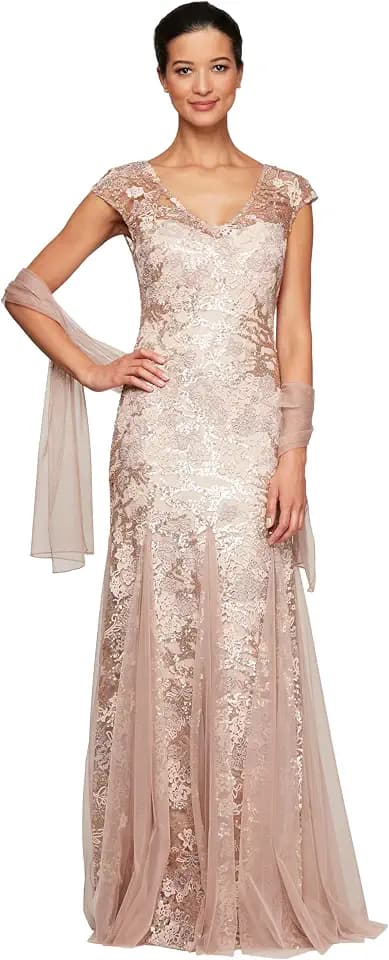 Alex Evenings Women's Long Fit and Flare Dress Godet Detail (Petite and Regular)
