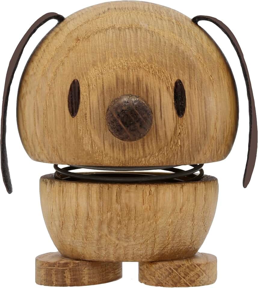 Hoptimist Tier, Hund, Holzdeko, Wackelfigur & Glücksbringer aus Holz, Skandinavisch, Deko Wohnzimmer, Büro & Schreibtisch, Tolle Kleine Geschenke, 5,5 x 5,9 x 7,3 cm, Small, Oak