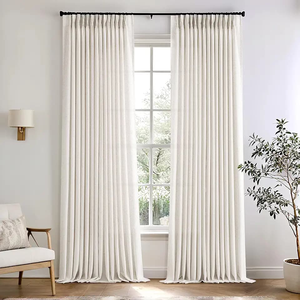 ANRODUO Natural Pinch Pleated Linen Curtains 108 Inches Long 2 Panels
