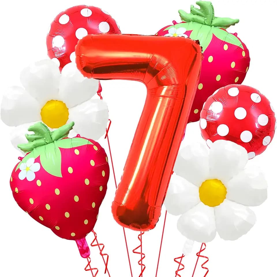 Strawberry Balloons Berry Seventh Birthday Decor, 40 Inch Mylar Red Number 7 Balloons - Strawberry Balloon for Strawberry 7st Birthday Decorations - Strawberry Party Decorations