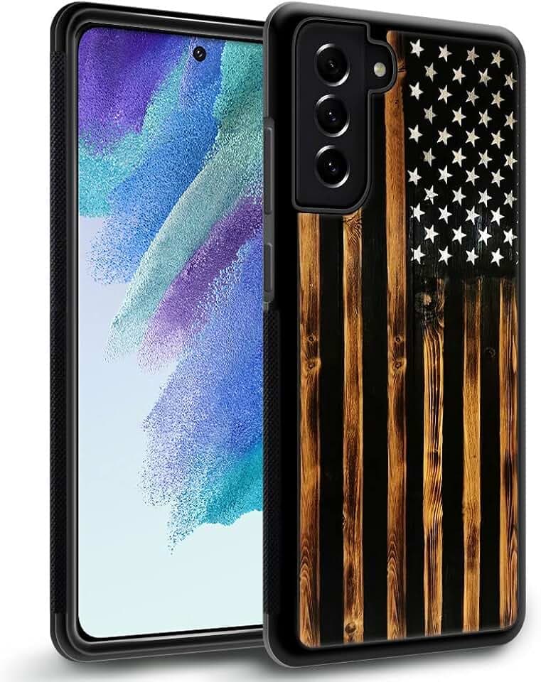 DJSOK Case for Samsung Galaxy S22,Luxury Pattern Design Shockproof Rugged Cover,Cases for Man Woman-Classic Wood Grain Old Flag USA Flag