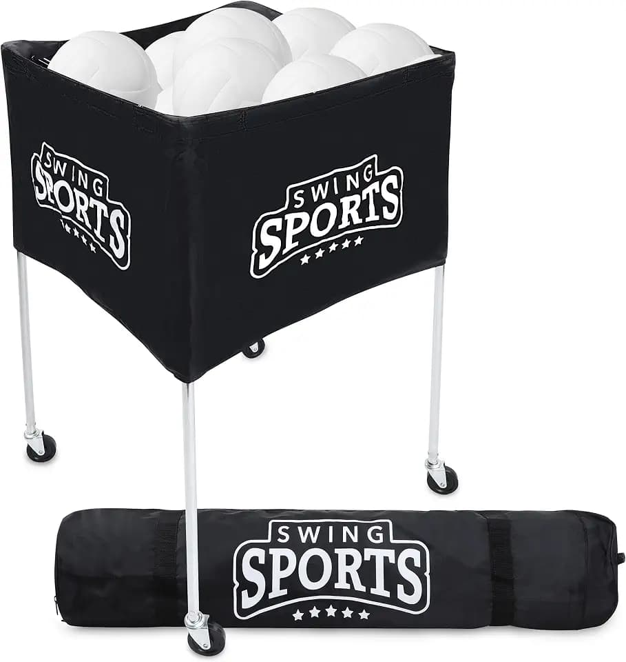 Swing Sports Portable Ball Cart on Wheels - 40 x 24in Volleyball Cart with Wheels Equipment Storage Ball Caddy