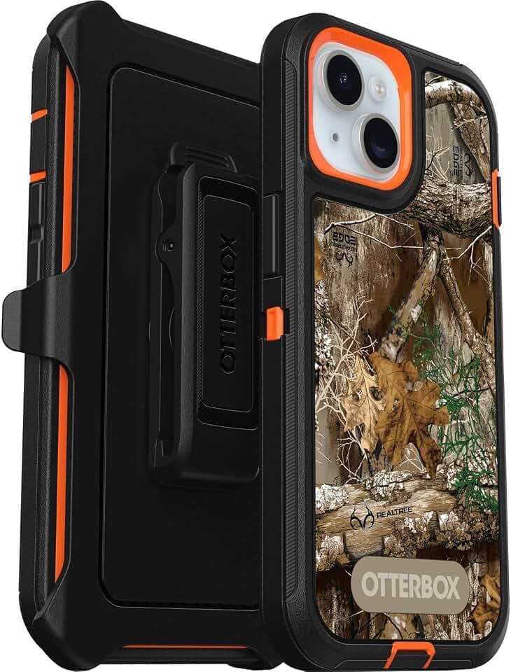 OtterBox iPhone 15, iPhone 14, & iPhone 13 (Only) - Defender Series Case - Realtree Blaze Edge (Camo) - Case Only - Screenless - Rugged & Durable - with Port Protection - Non-Retail Packaging