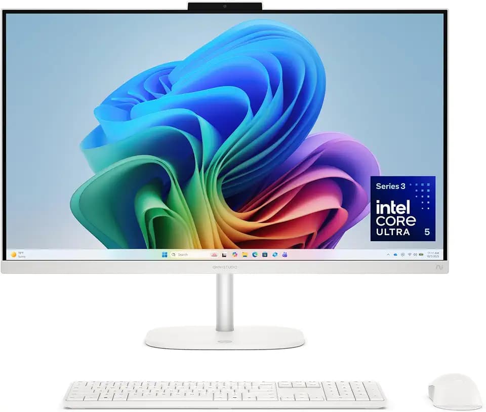 HP OmniStudio 27 inch All-in-One Desktop Next Gen AI PC, QHD Display, Intel Core Ultra 5 322, 16 GB RAM, 1 TB SSD, Intel Graphics, Windows 11 Home, Cotton White, 27-cy0650 (2026)