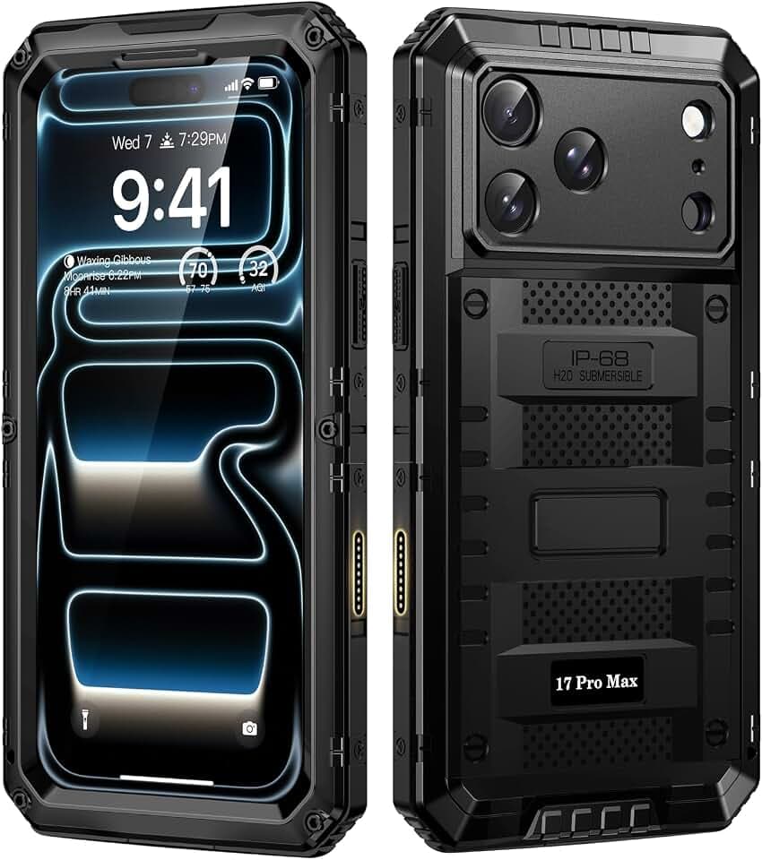 Lanhiem für iPhone 17 Pro Max Hülle, IP68 Wasserdicht, Metallhülle, Schwarz