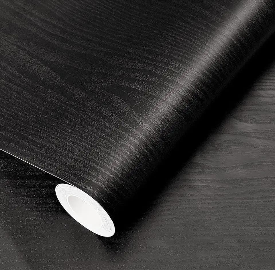 17.71" x400"Black Wood Wallpaper Peel and Stick Film Black Wallpaper Self Adhesive Removable Wall Paper for Countertop Furniture Kitchen Cabinet Vinyl Paper Thickening Upgrade Easy to Clean