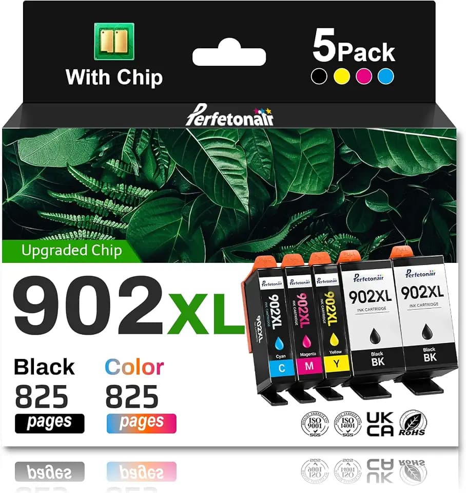 902XL Ink cartridges for HP Printers Replacement for HP 902 902XL Ink 5Pack