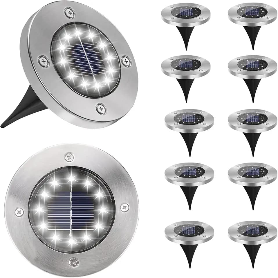 Solar Ground Lights Outdoor 12 Pack 4.6", Waterproof, Cool White