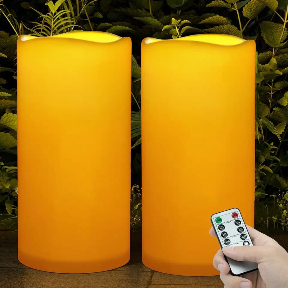 Outdoor Flameless Candles 6" x 12" Large Battery-Operated Candles Set of 2