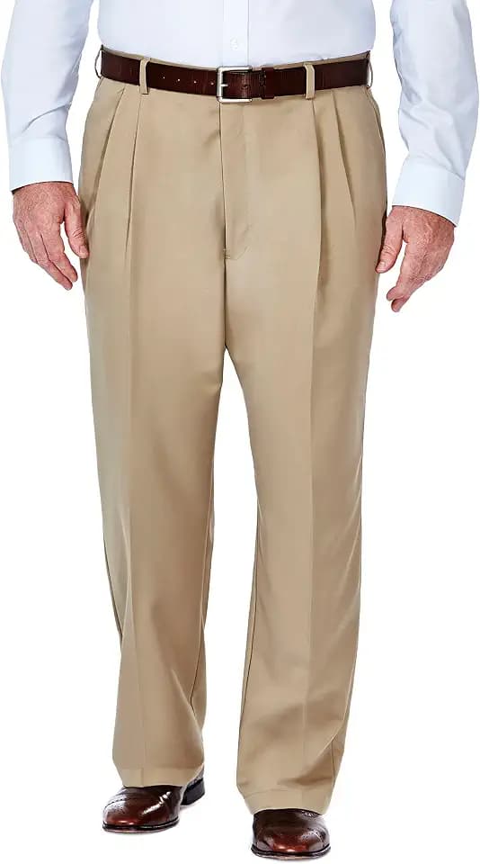 Haggar Mens Cool 18 Classic Fit Flat Front and Pleat Front Hidden Expandable Waistband Pant (Big & Tall Sizes)